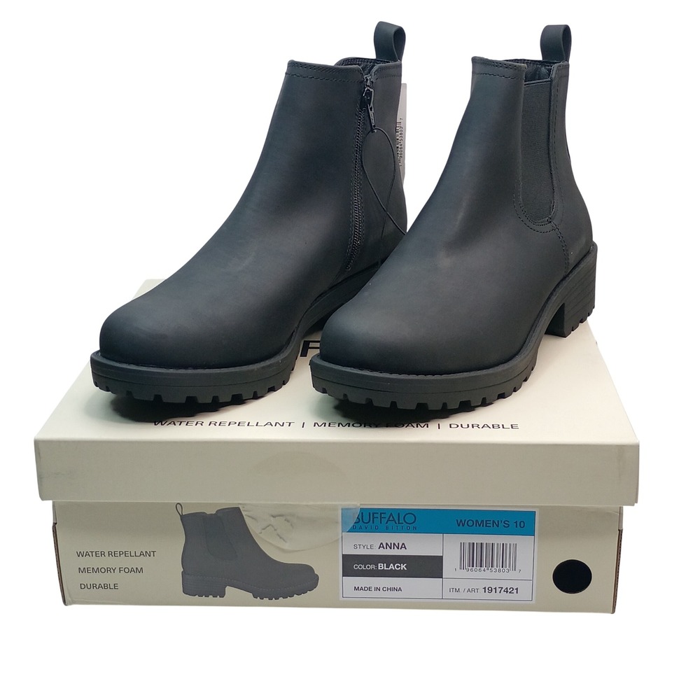 Buffalo David Bitton Anna Boot Women Size 10‎ Black Water Repellant Memory Foam
